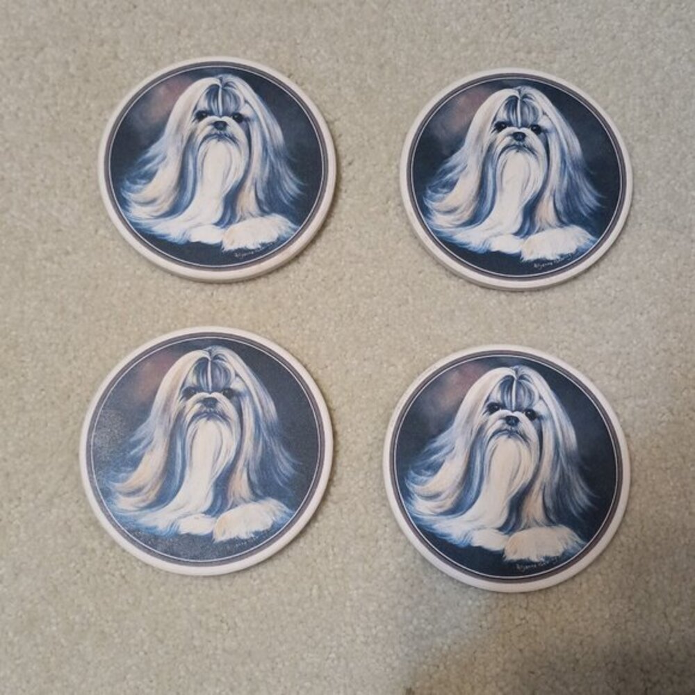 Set of 4 Sandstone Shih Tzu Coasters Hindostone